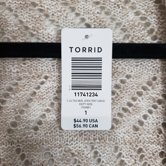 Torrid 3/4 Tan Marl Open Front Shrug/ Cardigan Size 1X - Picture 7 of 13